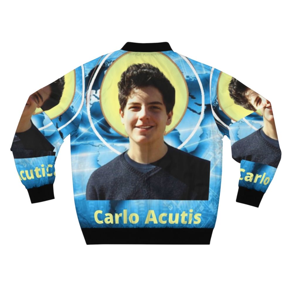 Blessed Carlo Acutis Catholic Bomber Jacket with religious iconography - Back