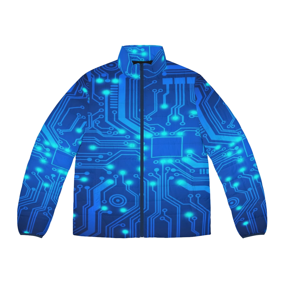 Stylish Electronic Circuit Puffer Jacket with Futuristic Design