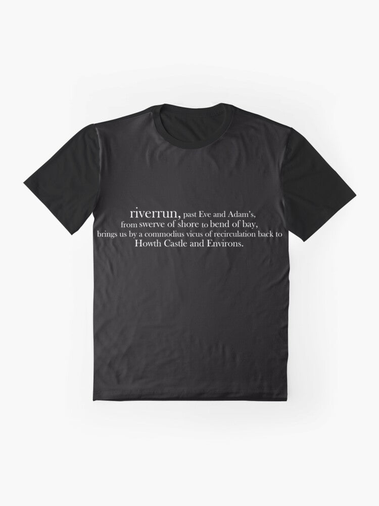 Graphic t-shirt with the opening sentence from James Joyce's novel Finnegans Wake - Flat lay