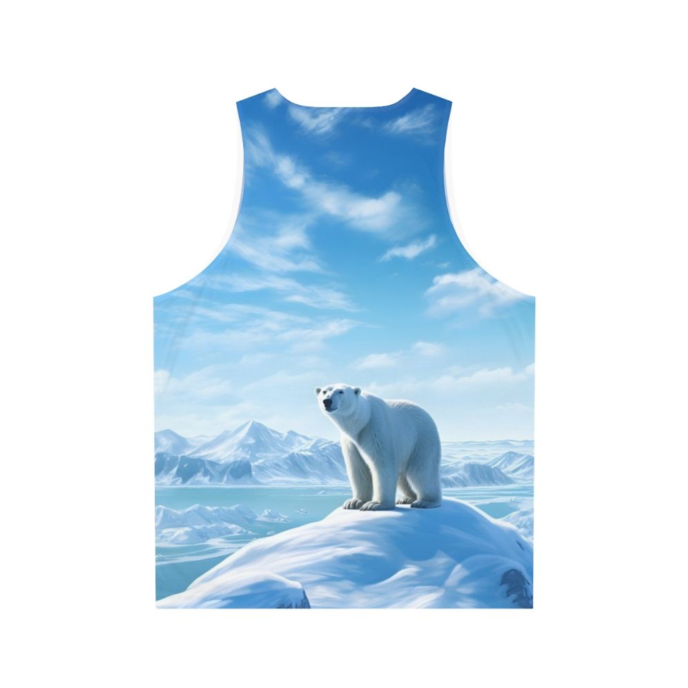 Unisex tank top featuring a breathtaking arctic landscape with a polar bear - Back