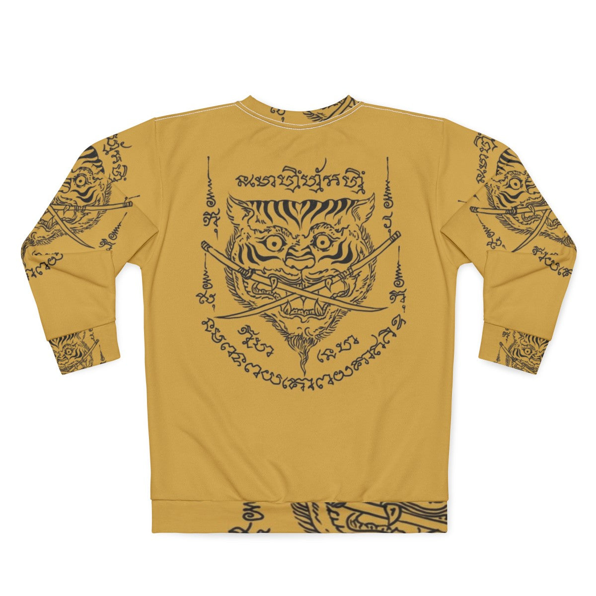 Traditional Thai Tattoo Tiger Swords Emblem Sweatshirt - Back