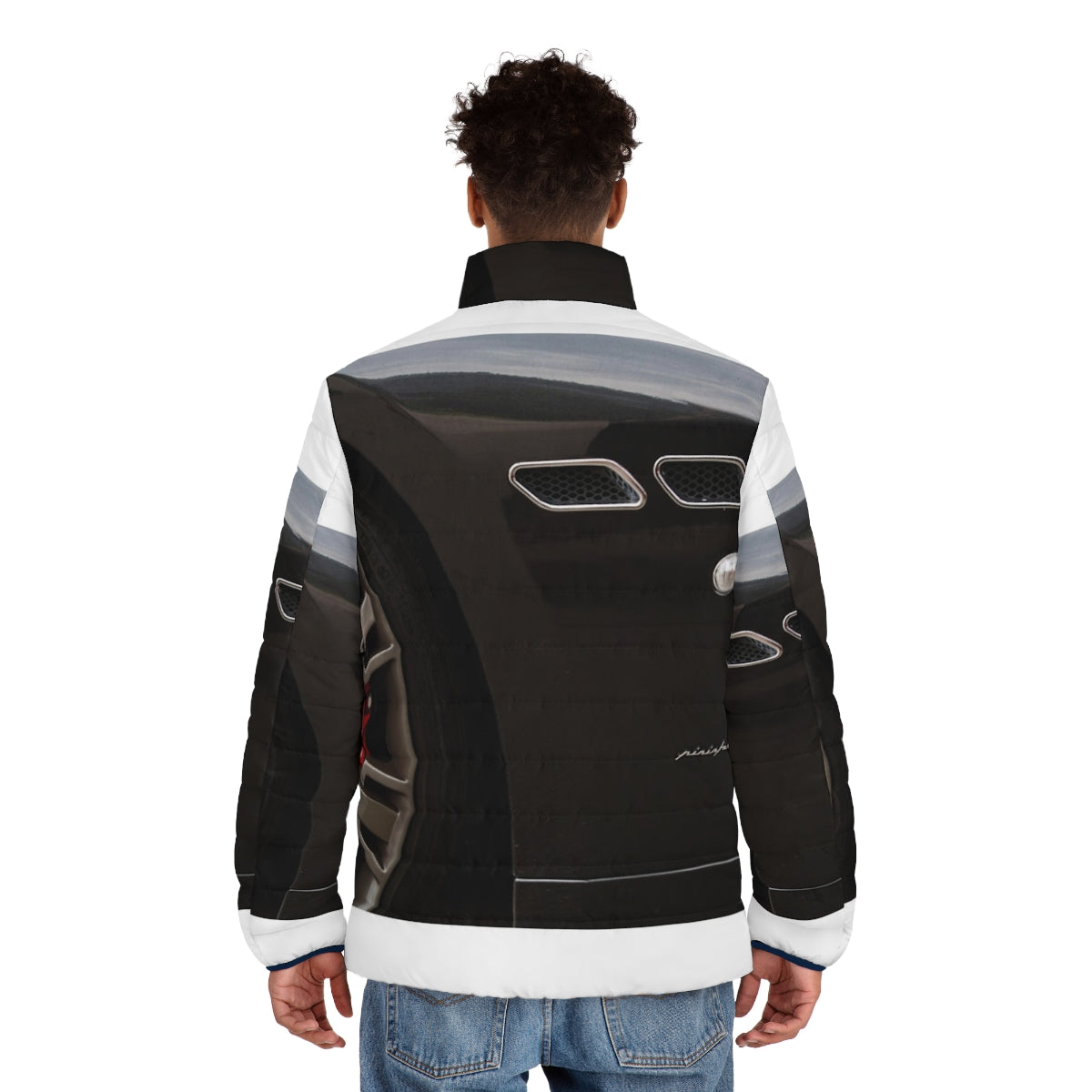 Granturismo Puffer Jacket with Maserati logo and sports car design - men back