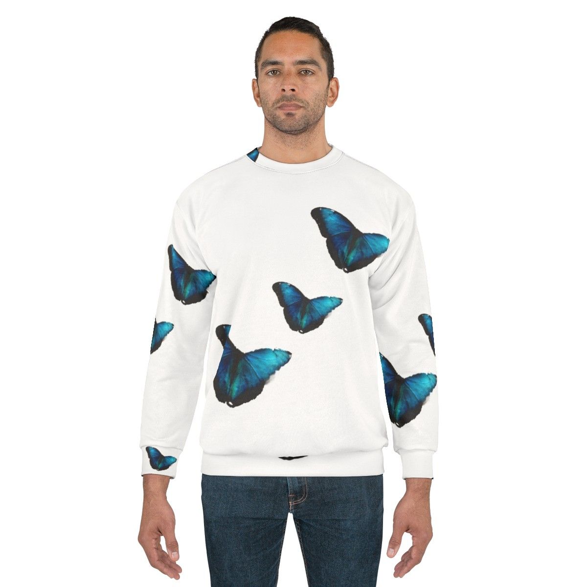 Sustainable electric blue morpho butterfly sweatshirt - men