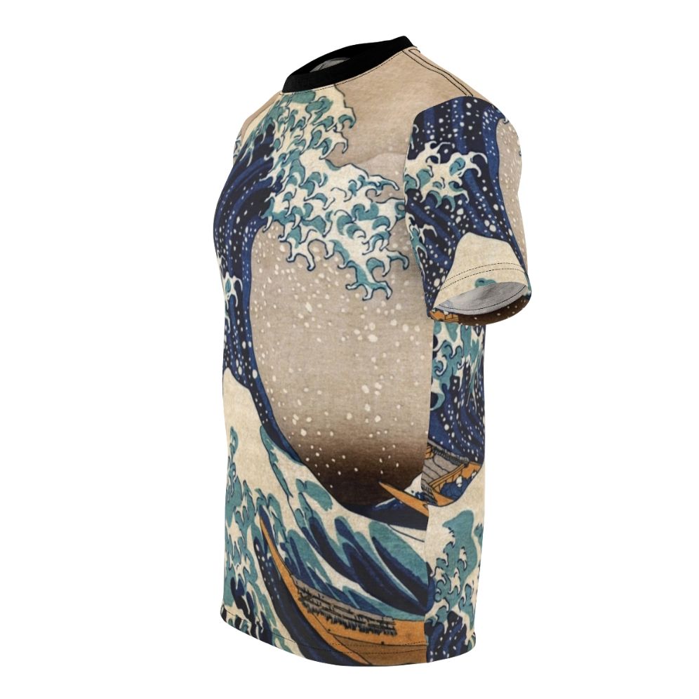 Vintage-style Japanese wave art print on an AOP t-shirt - men left