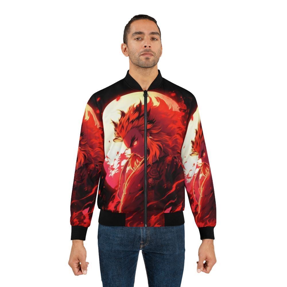 Flame Slayer Demon Slayer Bomber Jacket featuring fire and smoke design - Lifestyle