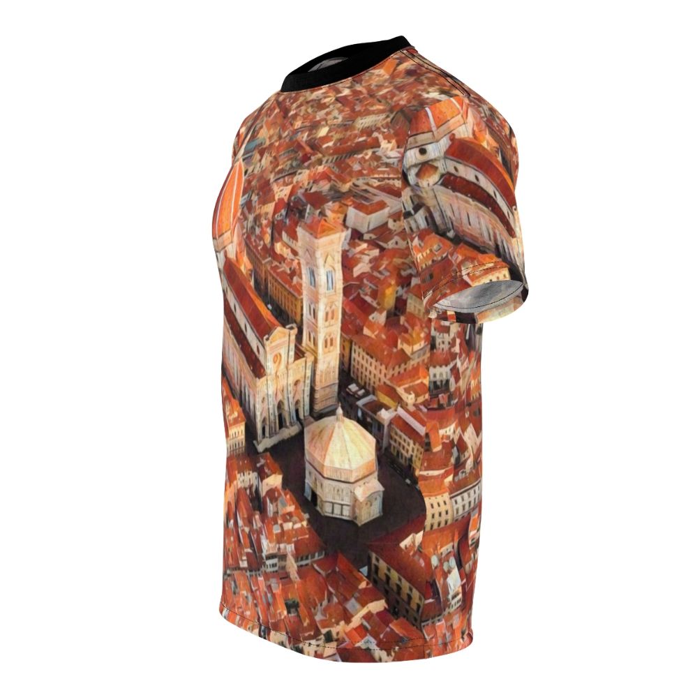 Photograph of Florence, Italy's historic skyline and cathedral on an all-over print t-shirt - men left