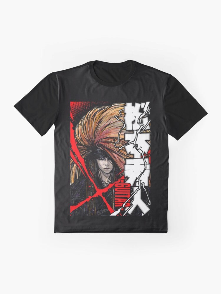 X Japan T-Shirt featuring the iconic Red X design and the image of hide (Hideto Matsumoto), the legendary guitarist of the Japanese rock band. - Flat lay