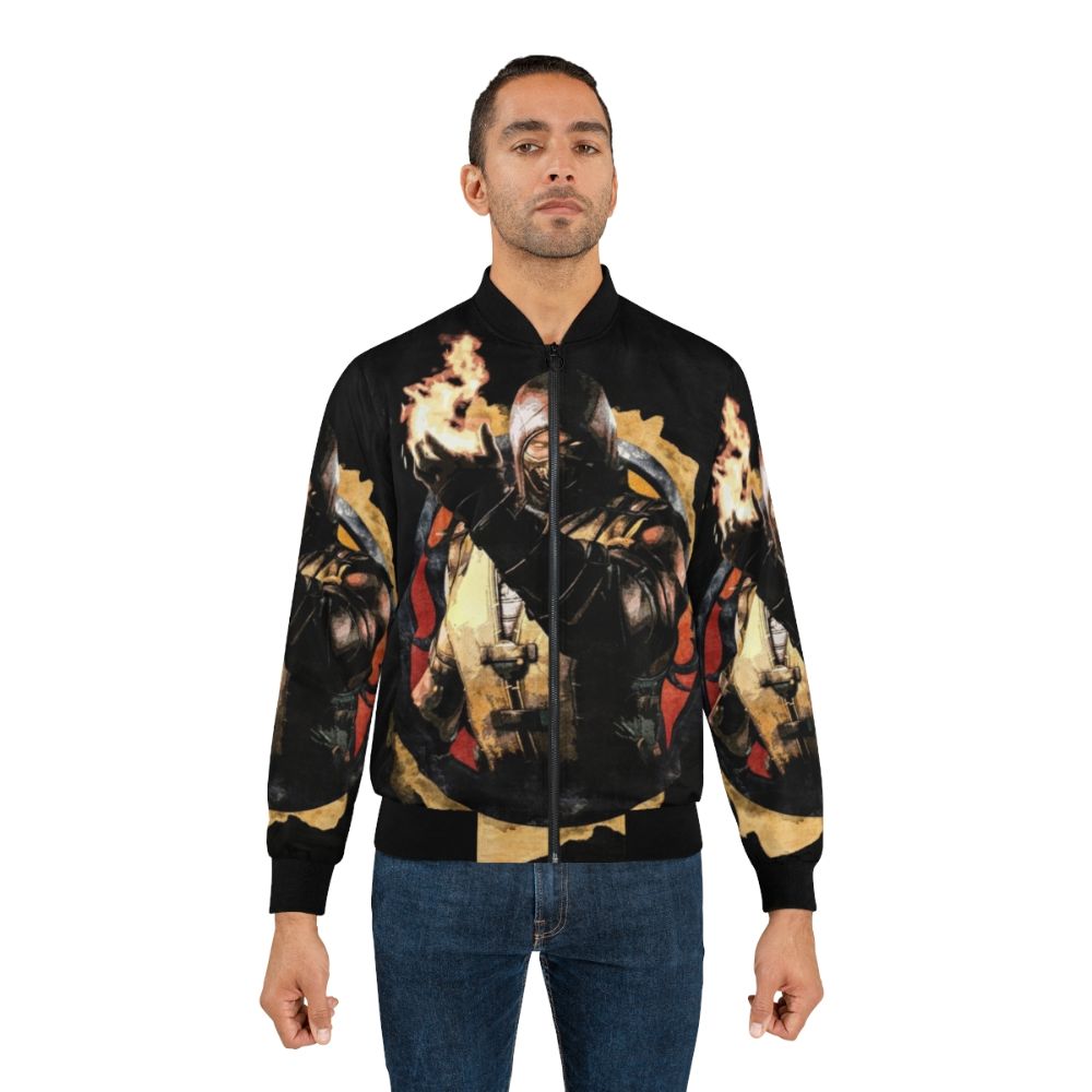 Mortal Kombat Scorpion Bomber Jacket, featuring the iconic Scorpion character from the Mortal Kombat video game franchise. - Lifestyle