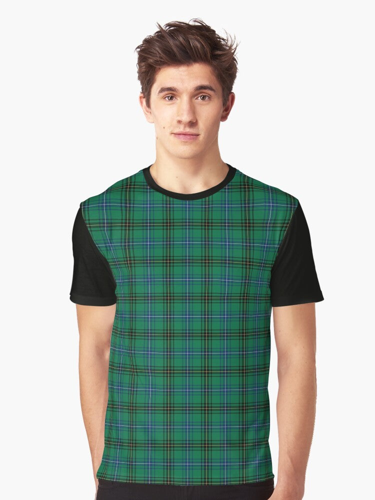 Vibrant Clan Henderson tartan graphic t-shirt with traditional Scottish plaid pattern - Men