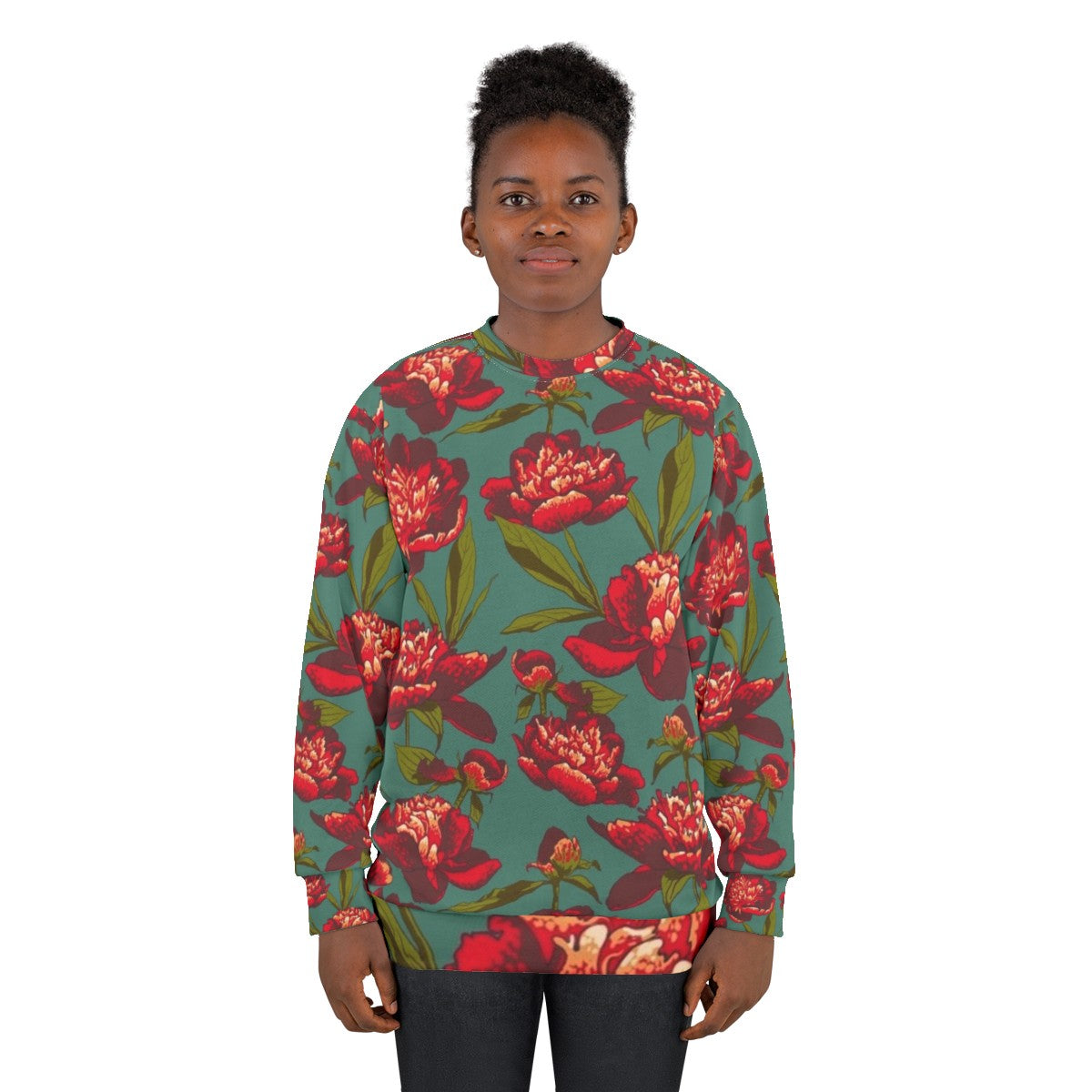 Elegant floral peony pattern sweatshirt - women