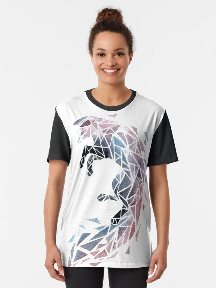 Geometric watercolor fox graphic design on a t-shirt - Women