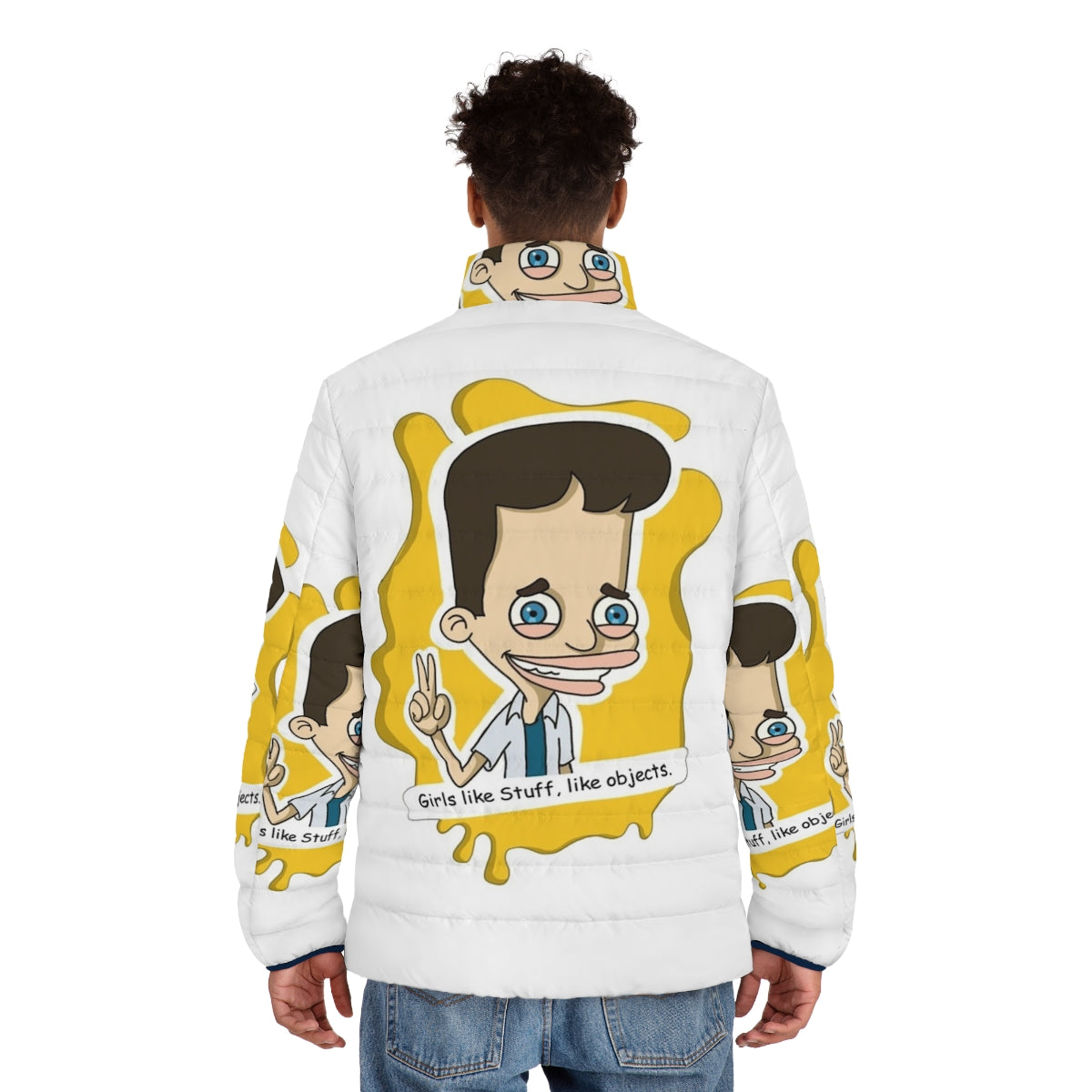 Big Mouth Netflix Puffer Jacket featuring Nick from the popular Netflix series - men back