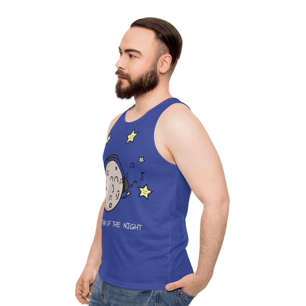 Unisex tank top with night sky and rhythmic beats design - men side