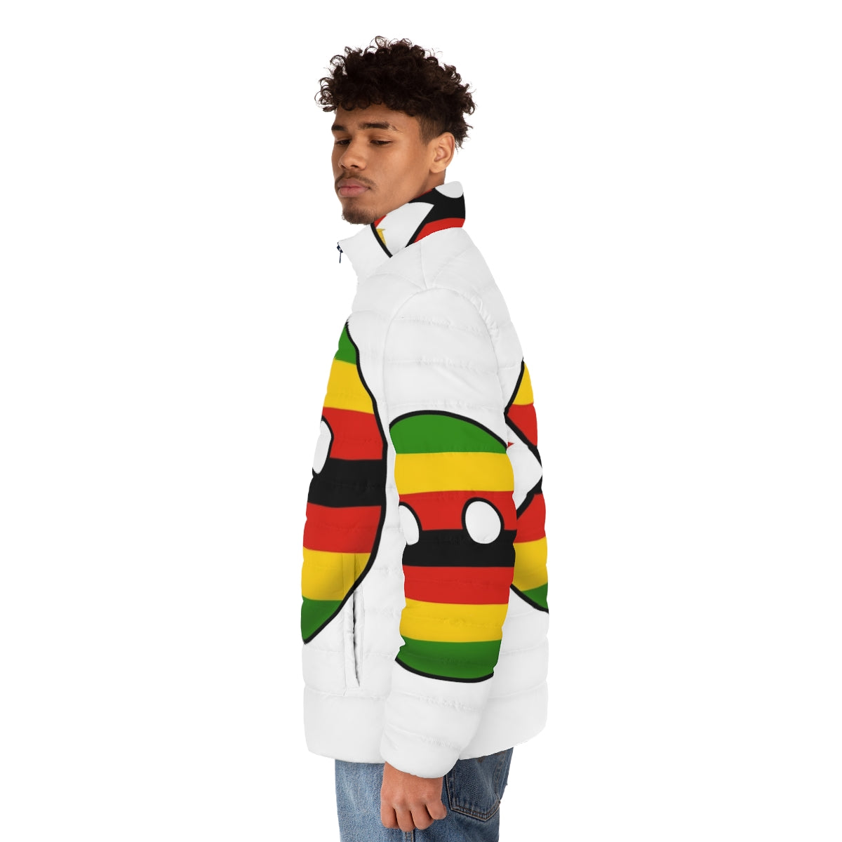 Zimbabwe Countryball Puffer Jacket featuring the national flag and cultural elements - men side left