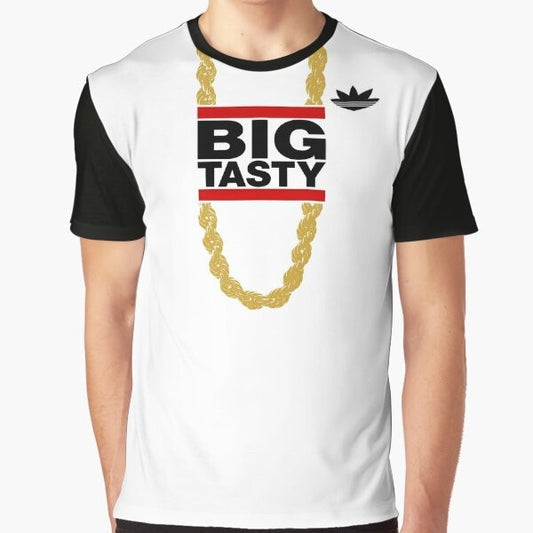 "The Goldbergs" Barry Goldberg "Big Tasty" graphic t-shirt, featuring the character Barry Goldberg from the 1980s-set sitcom.