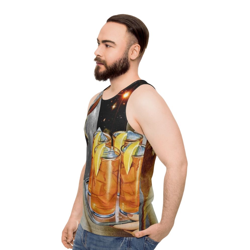 Retro deer unisex tank top with collage art design - men side