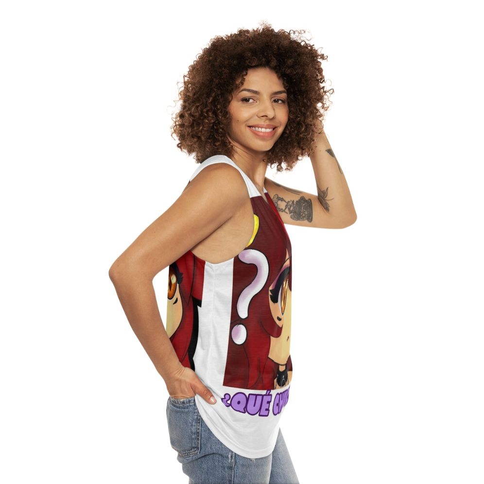 Cute anime girl wearing "What The Hell" unisex tank top - women side