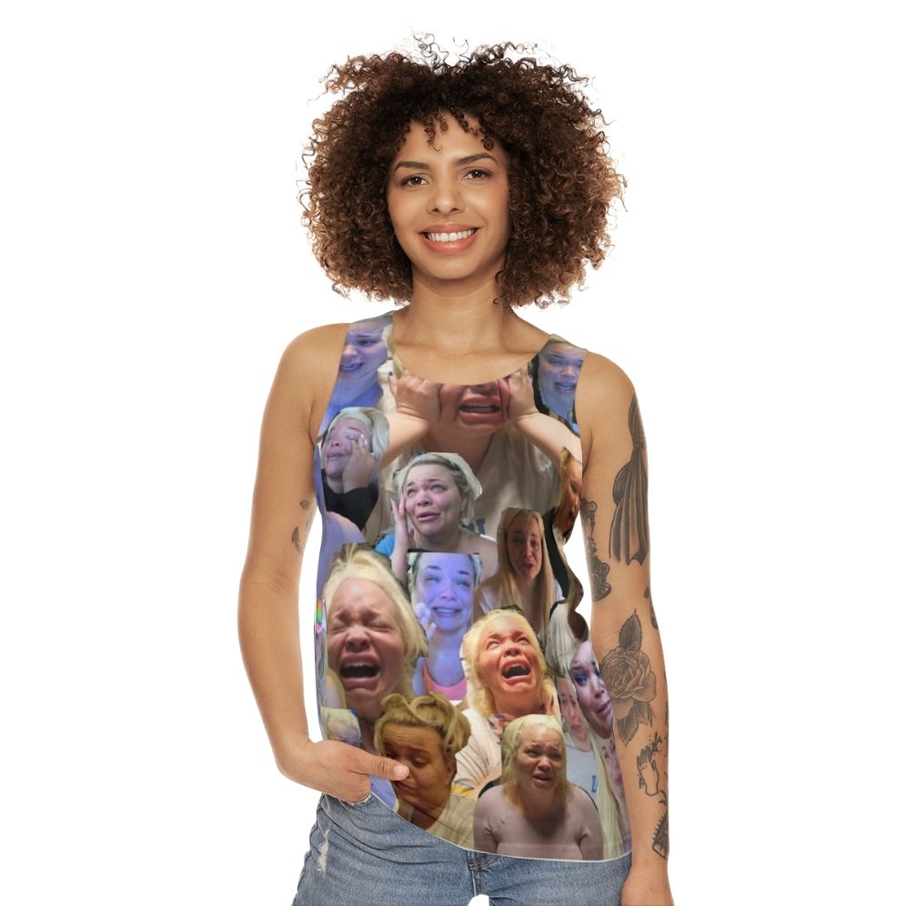 Trisha Paytas inspired unisex tank top with crying meme design - women