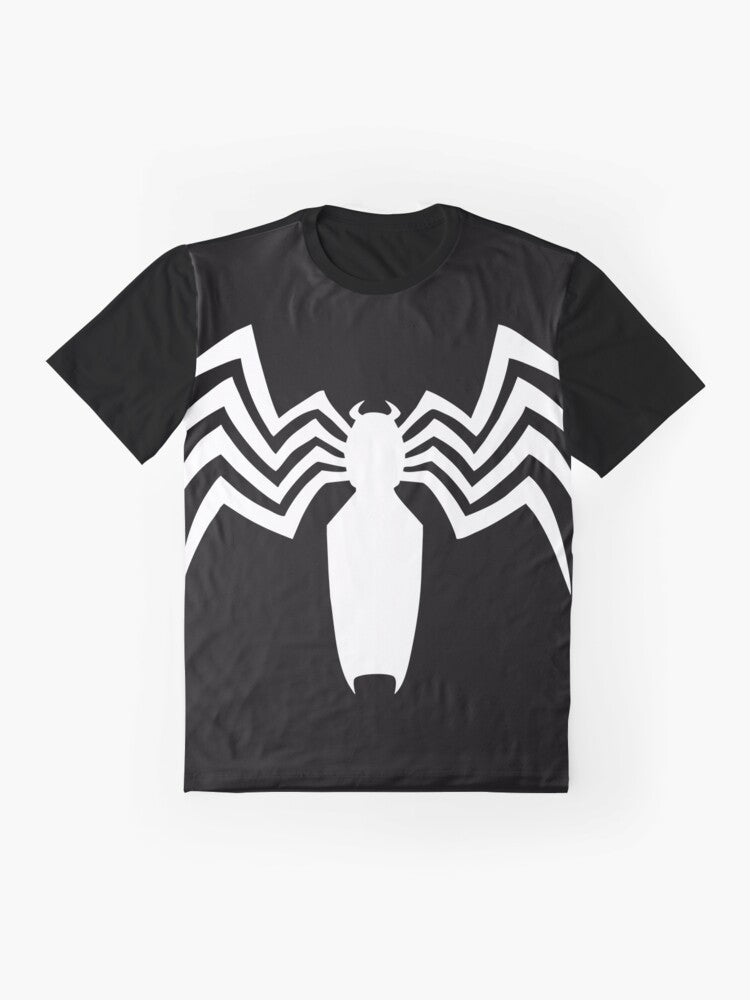 Venom symbiote graphic design on a black t-shirt - Flat lay