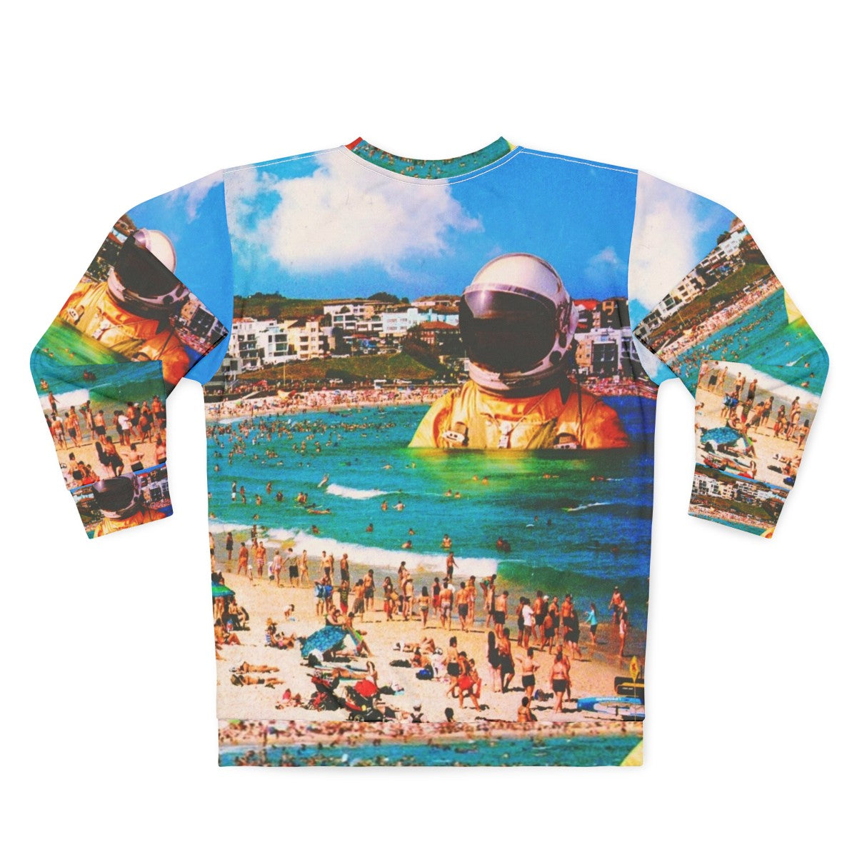 Surreal digital art sweatshirt featuring a beach astronaut in a collage design - Back