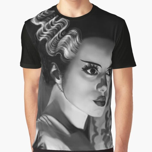 Bride of Frankenstein graphic t-shirt featuring the classic horror movie monster