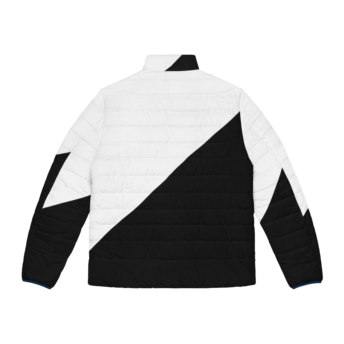 Diagonal half white and black puffer jacket with abstract geometric pattern - Back