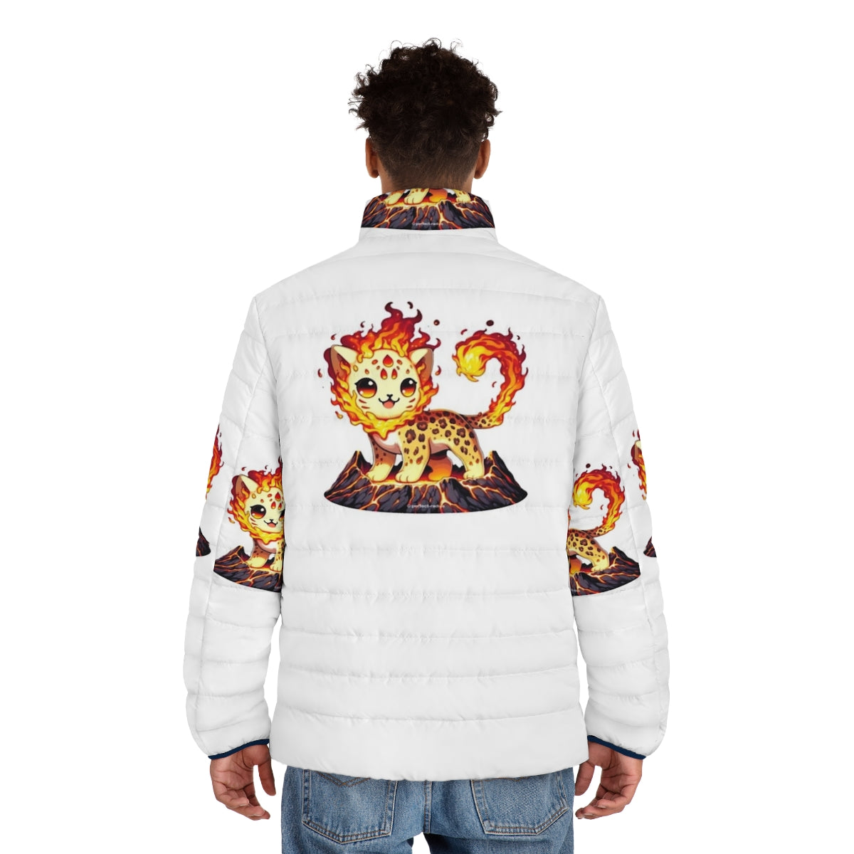 Lava Leopard puffer jacket with fantastical animal print design - men back