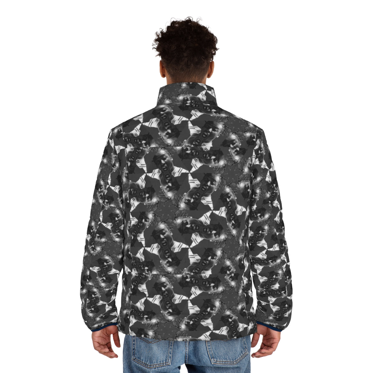 Ol Dirty Bastard inspired puffer jacket featuring a vibrant and bold graffiti-style design - men back