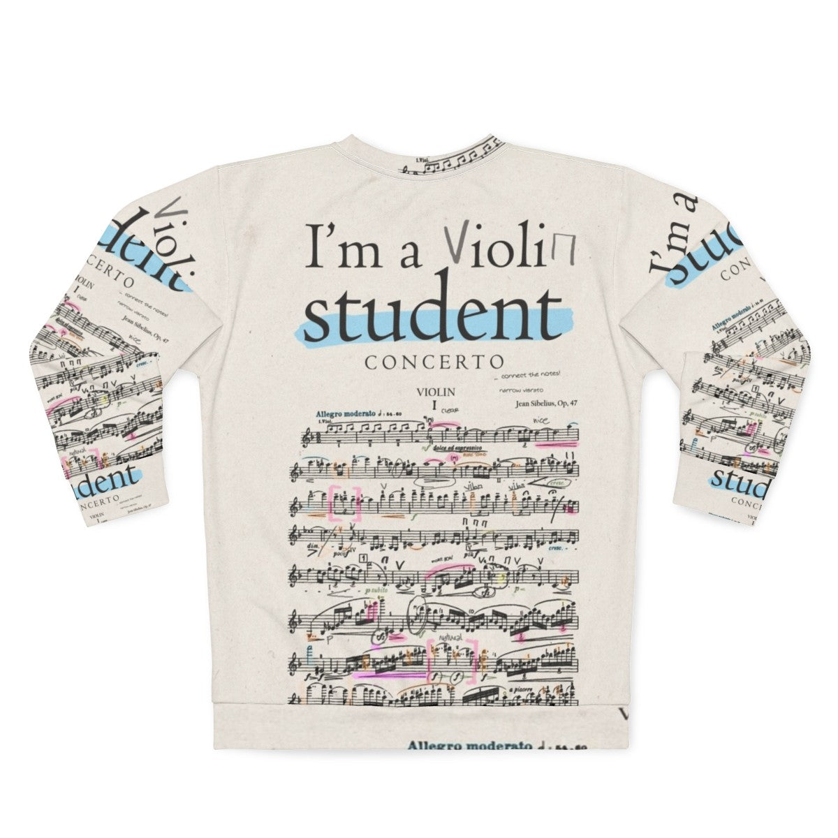 Violin student sweatshirt with classical music notes and design - Back