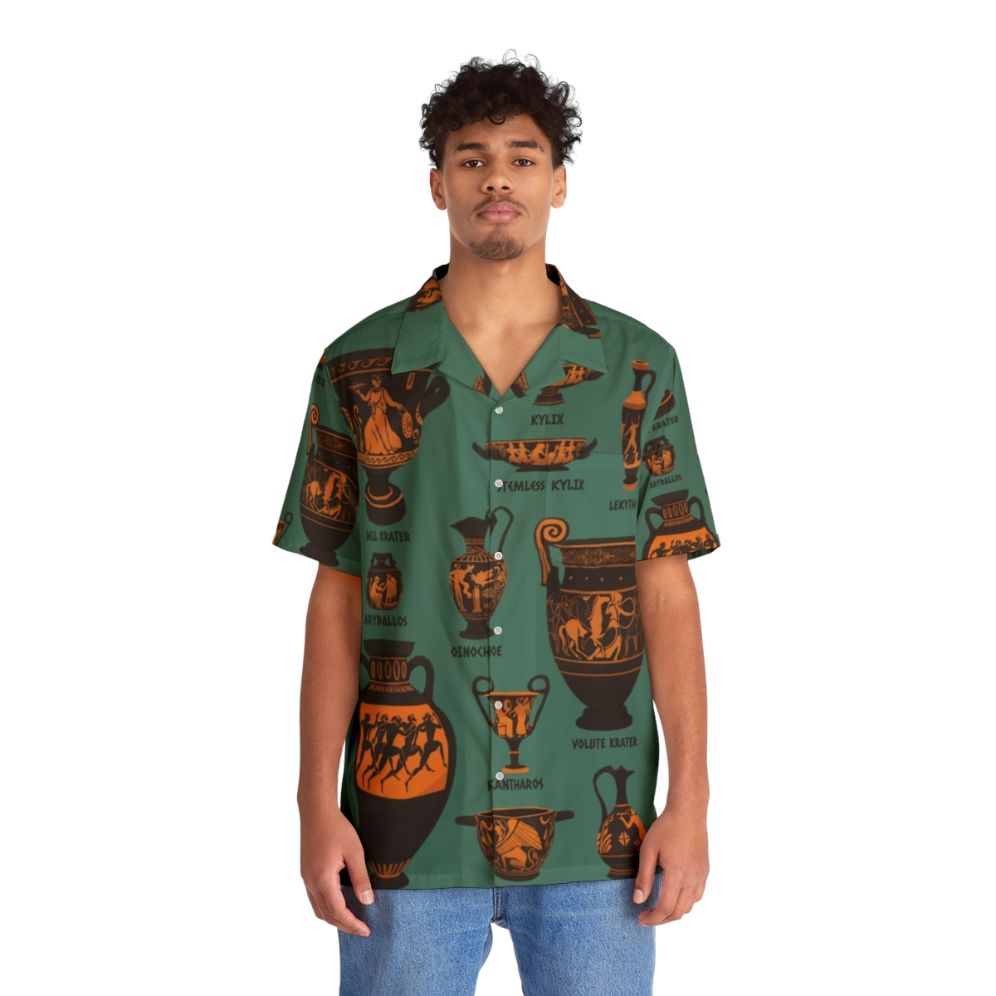 Ancient Greek Pottery Hawaiian Shirt featuring designs inspired by Greek mythology and archaeological artifacts - Lifestyle