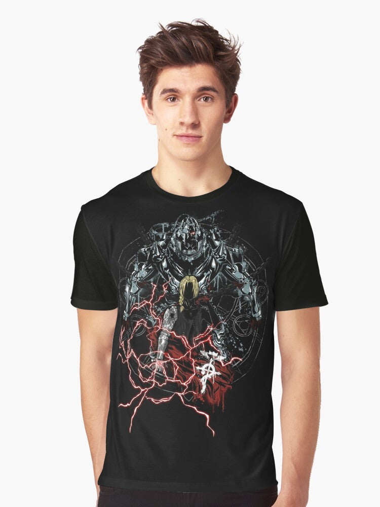 Fullmetal Alchemist graphic t-shirt featuring the Elric brothers and alchemist symbols - Men