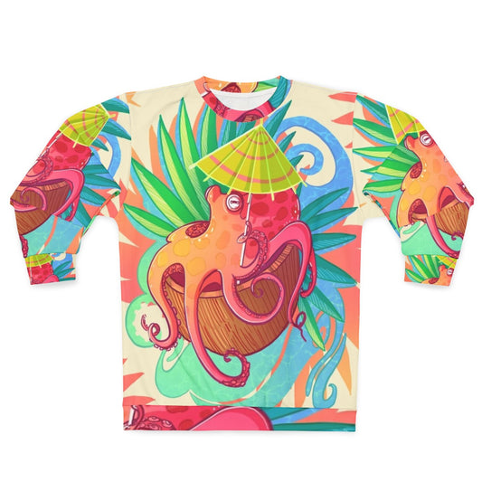 Octopus beach sweatshirt with vibrant, whimsical tropical design