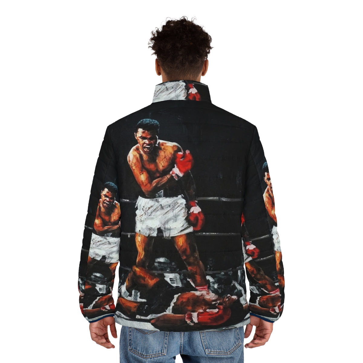 Muhammad Ali Knockout Puffer Jacket with Iconic Sports Moment - men back