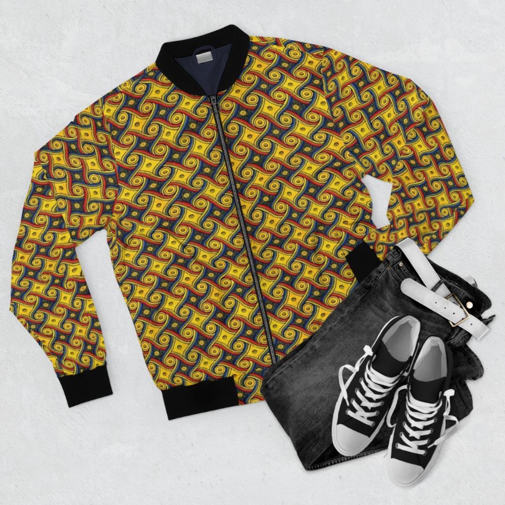 Brighter retro Marriott hotel carpet pattern art bomber jacket - Flat lay