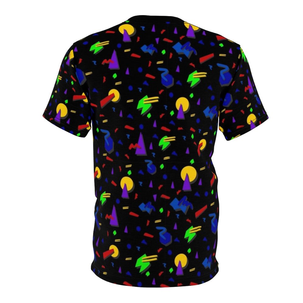 Vibrant 90s inspired graphic t-shirt with a glow in the dark, blacklight reactive confetti pattern design - Back