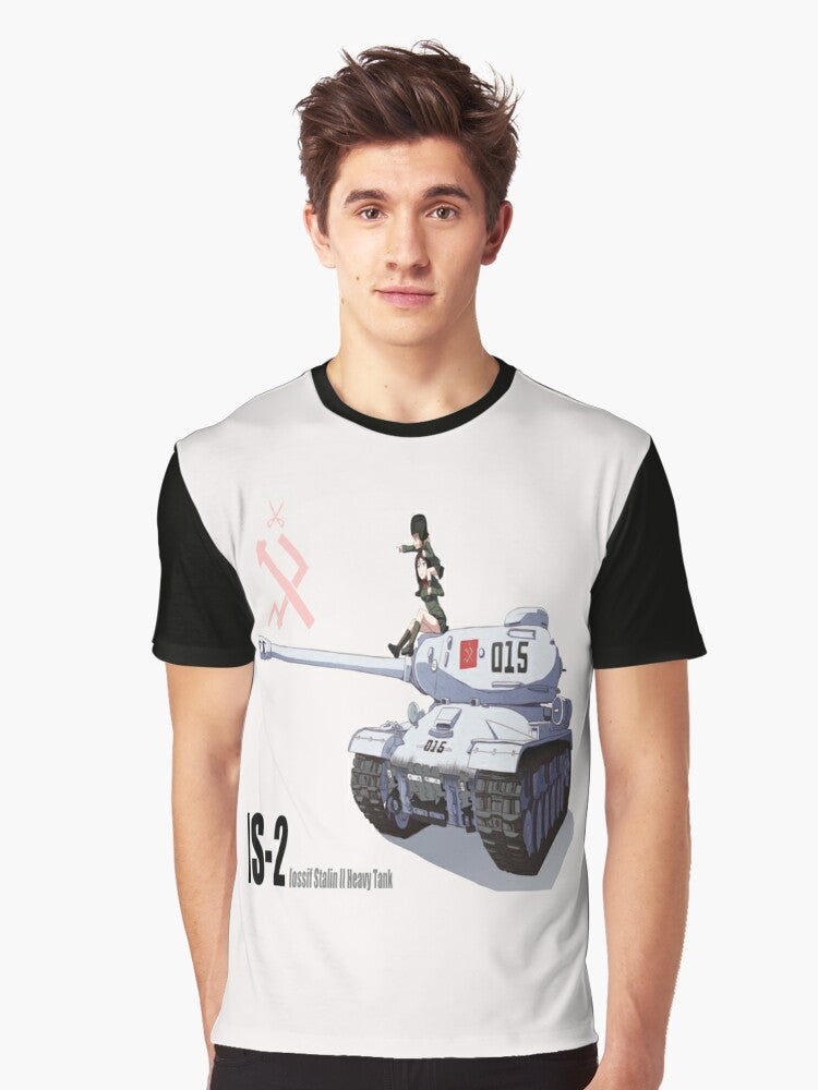 One Punch Man-inspired graphic t-shirt design featuring elements from the anime World of Tanks. - Men