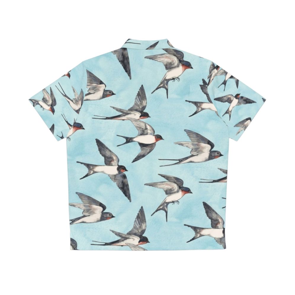 Watercolor Hawaiian shirt with blue sky and flying swallows - Back