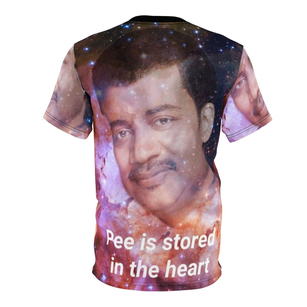 Funny t-shirt featuring the absurdist slogan "Pee Is Stored In The Heart" - Back