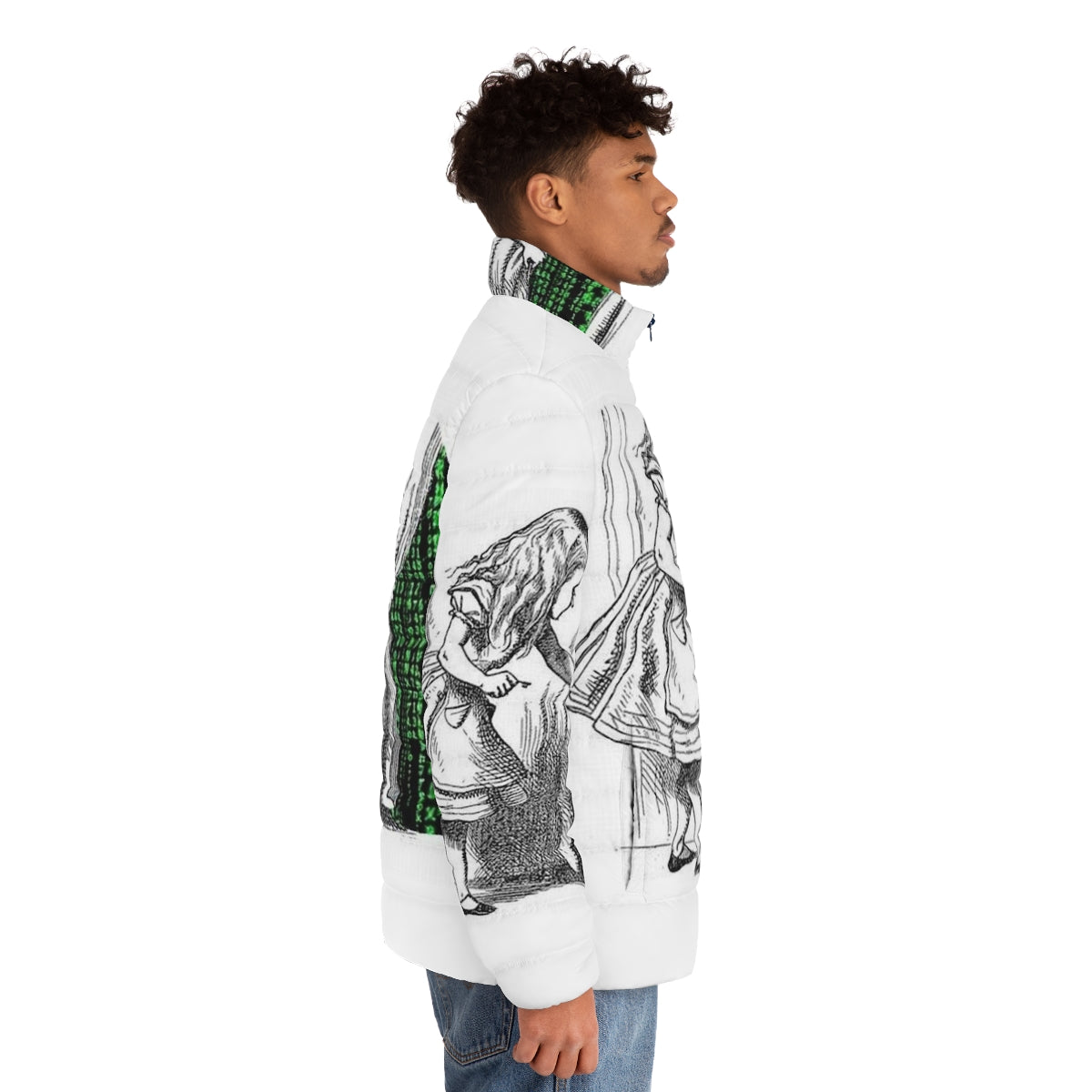 Matrix-inspired Alice puffer jacket with philosophy references - men side right