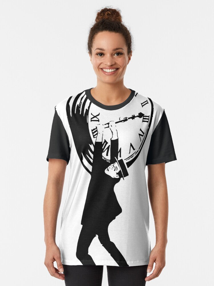 Vintage graphic t-shirt featuring Harold Lloyd's classic silent film "Safety Last!" - Women