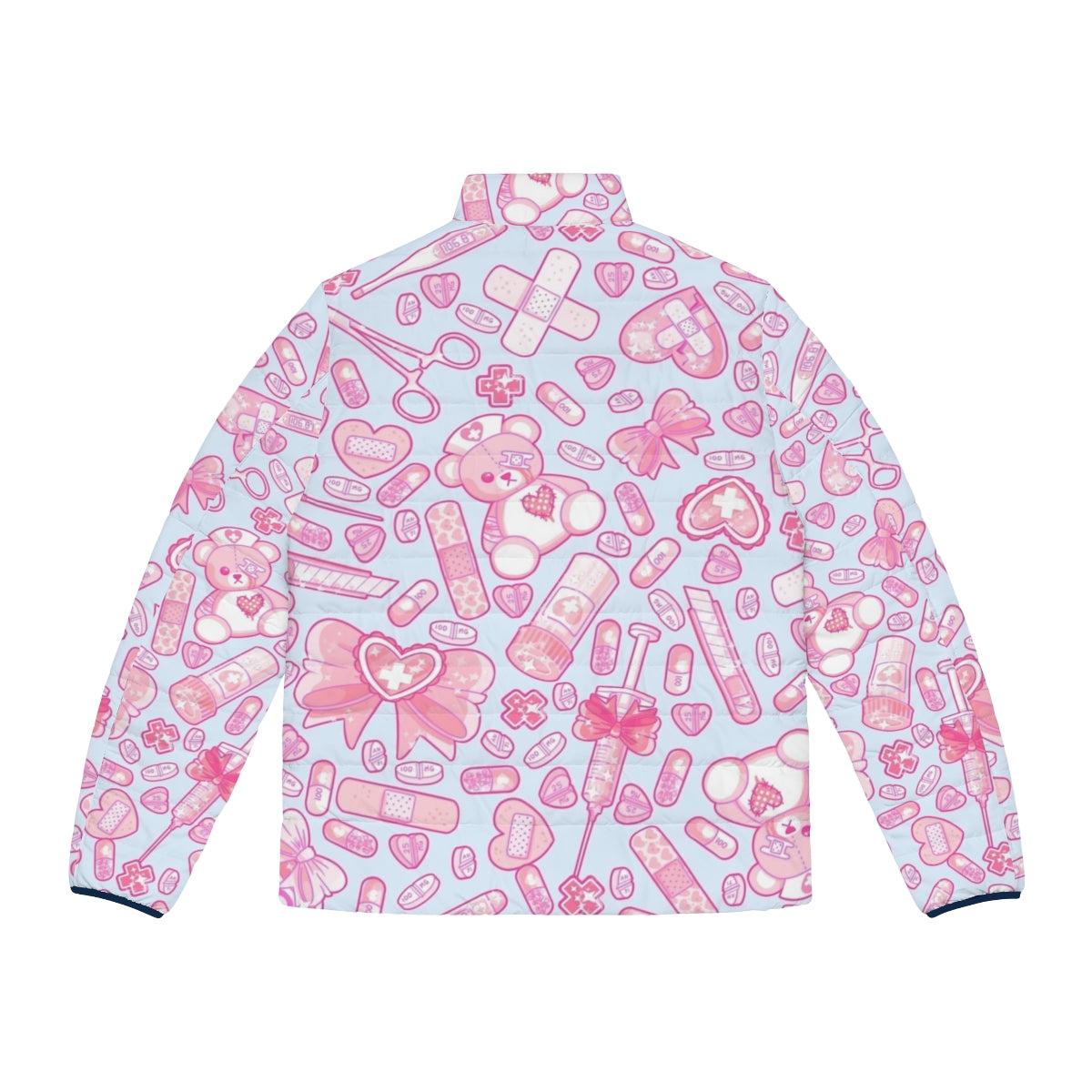 Sickly sweet puffer jacket in pastel goth, yume kawaii style with medical and horror elements - Back