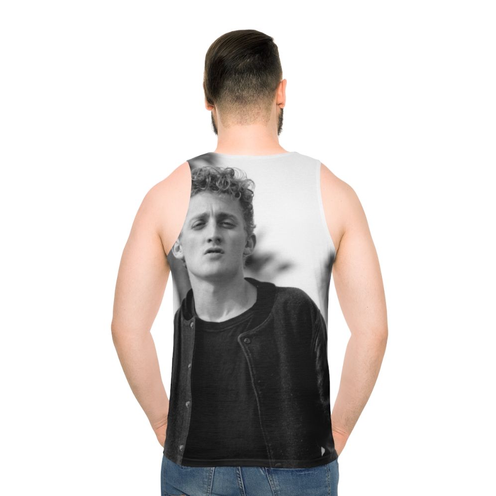 Unisex Alex tank top with black and white portrait design - men back