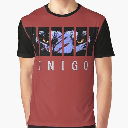 Inigo Caged Graphic T-Shirt featuring the popular Skyrim character Inigo, a smart blue cat, trapped behind bars