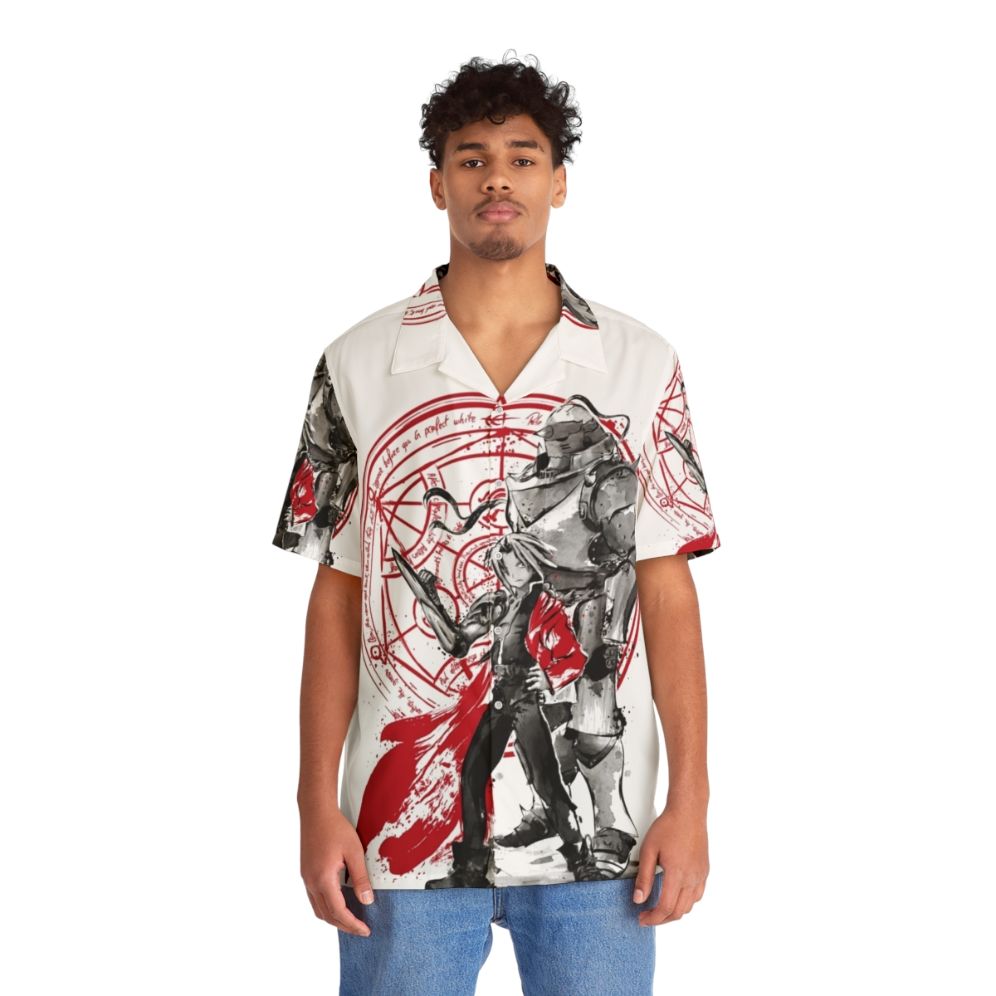 Brotherhood Sumi E Hawaiian Shirt featuring Fullmetal Alchemist inspired design - People Front