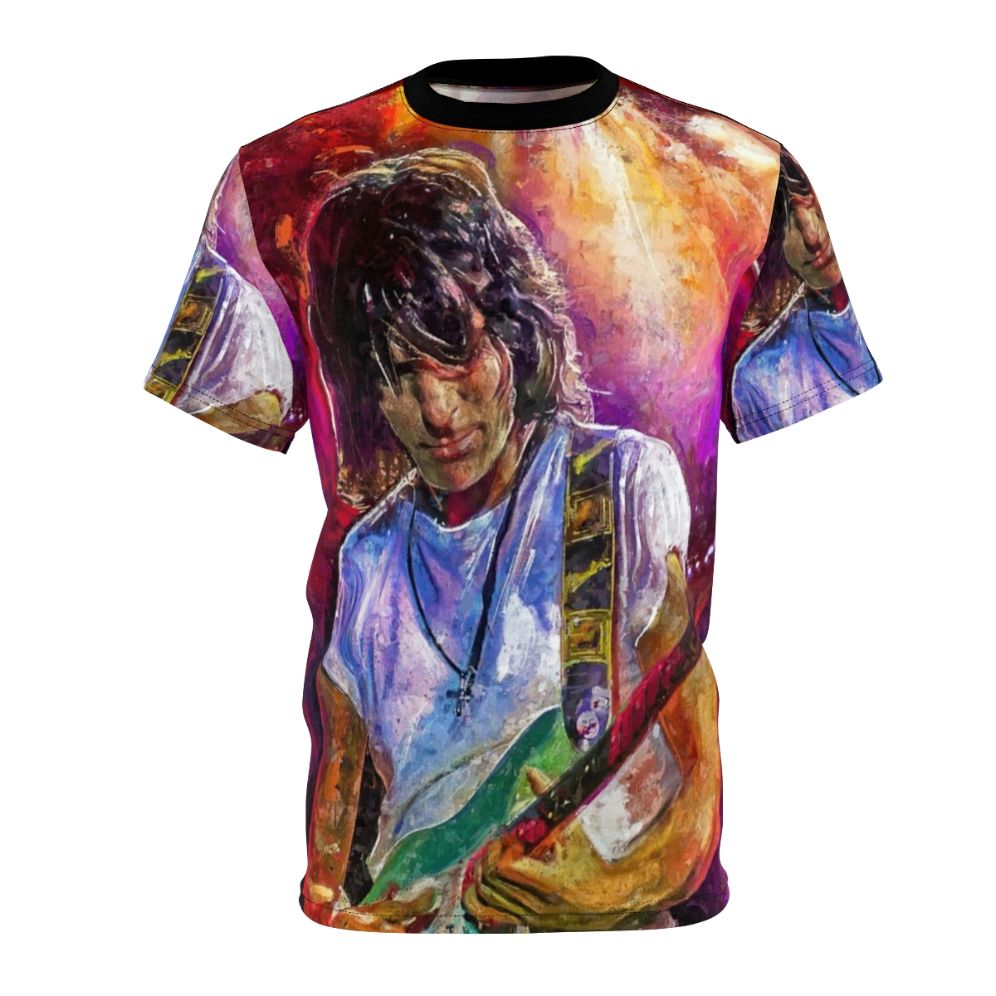 Artistic t-shirt design featuring a blues guitar graphic inspired by legendary guitar players