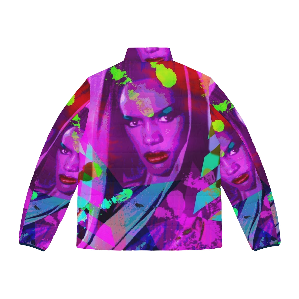 Grace Jones inspired LGBTQIA+ puffer jacket with bold, hedonistic design - Back