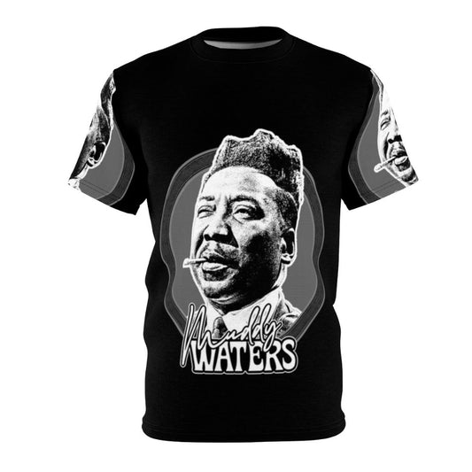 Vintage-style t-shirt featuring a design inspired by the legendary blues musician Muddy Waters and his iconic guitar playing.