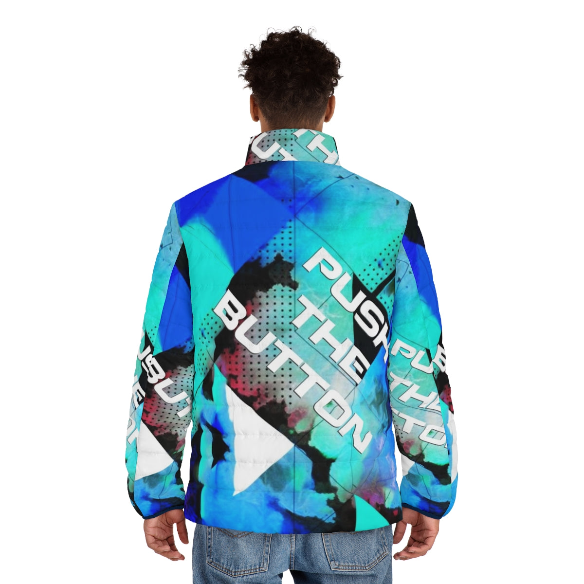 A stylish puffer jacket featuring a focus keyword "puffer jacket" perfect for the electronic music scene. - men back