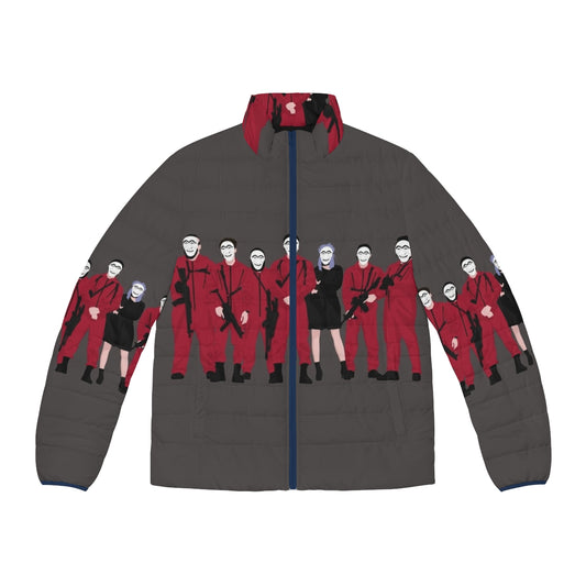 Stylish and Warm Money Heist Puffer Jacket with Vibrant Graphics