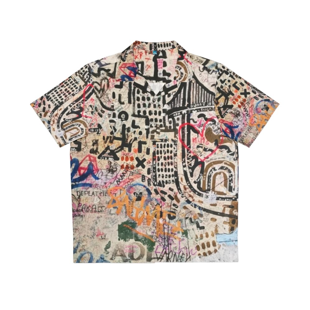 Banksy-inspired street art Hawaiian shirt with colorful pop art design